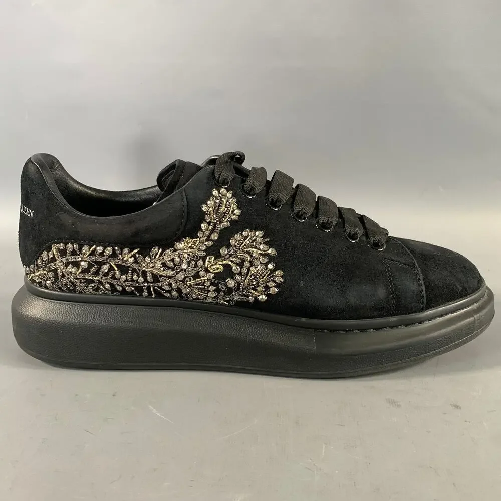 ALEXANDER MCQUEEN Size 10 Black Silver Beaded Suede Low Top Sneakers